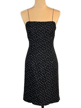 VTG 90s Jeannene Booher 100% Silk Black Polkadot Mini Dress Sz 10 Coquette LBD